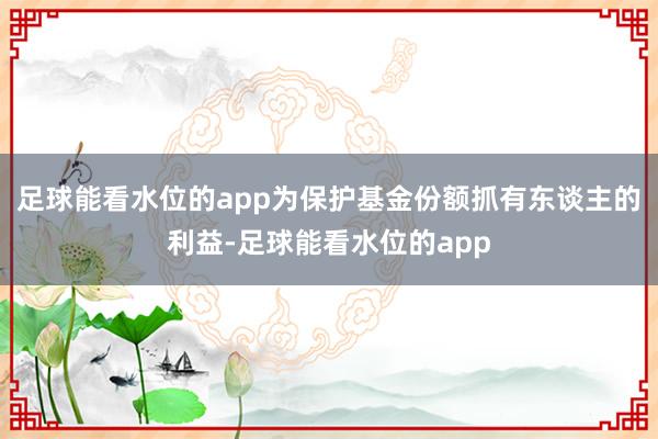 足球能看水位的app为保护基金份额抓有东谈主的利益-足球能看水位的app